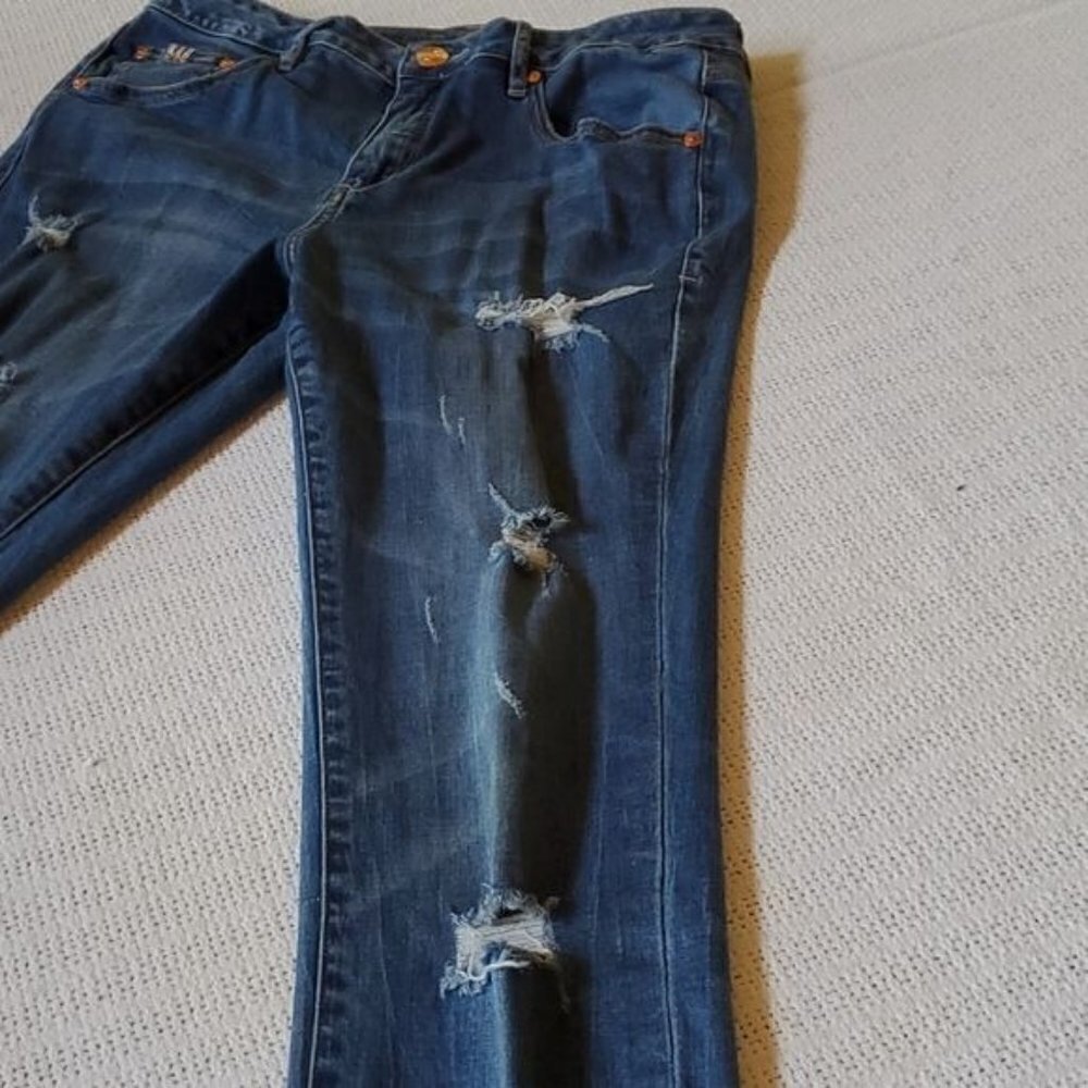 Jag Jeans Western Wear Embroidered Distressed Mid Rise Blue Sz 12 Jeans w Pocket - Picture 3 of 12